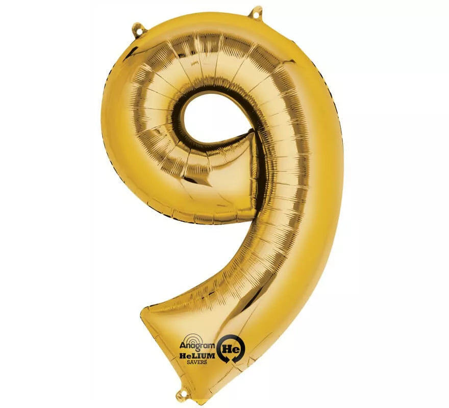 Translation missing: de.Globo metalizado Oro número 9 de 86 cm de altura