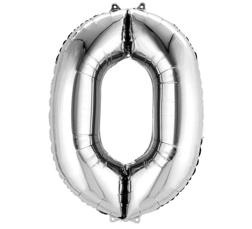 Translation missing: de.Globo metalizado Plata número 0 de 86 cm de altura