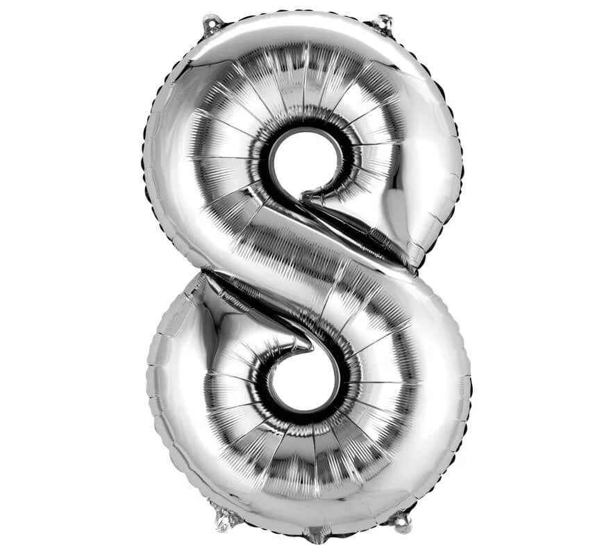 Translation missing: de.Globo metalizado Plata número 8 de 86 cm de altura