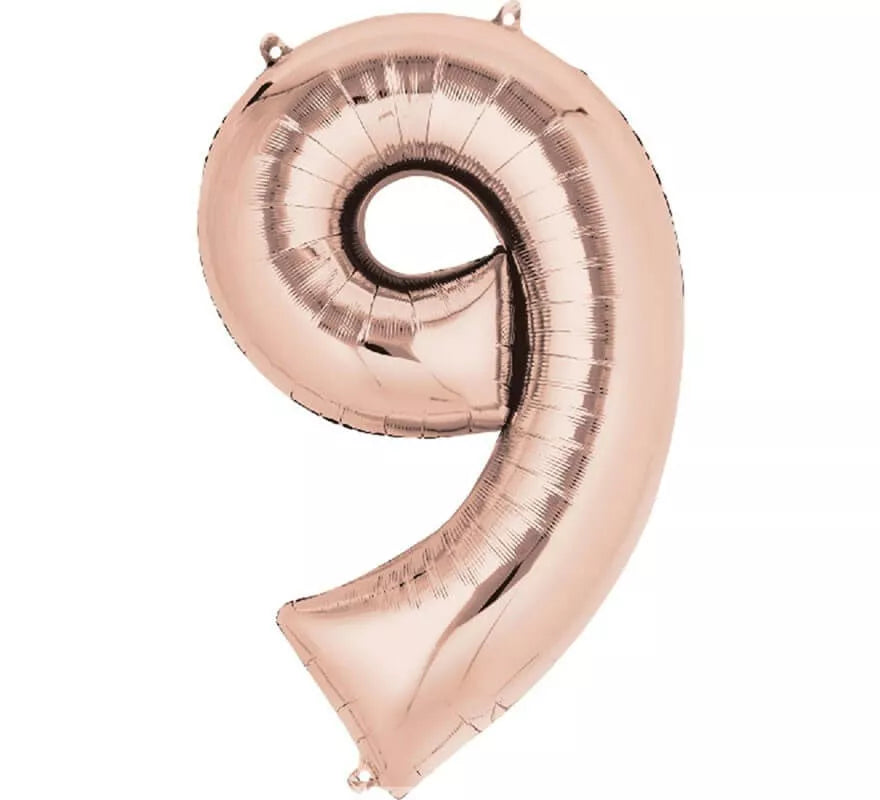 Translation missing: de.Globo metalizado Rosa Dorado número 9 de 86 cm de altura
