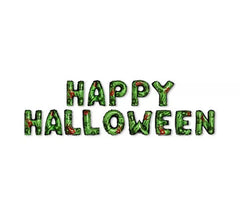 Grüne Luftballons „Fröhliches Halloween“.