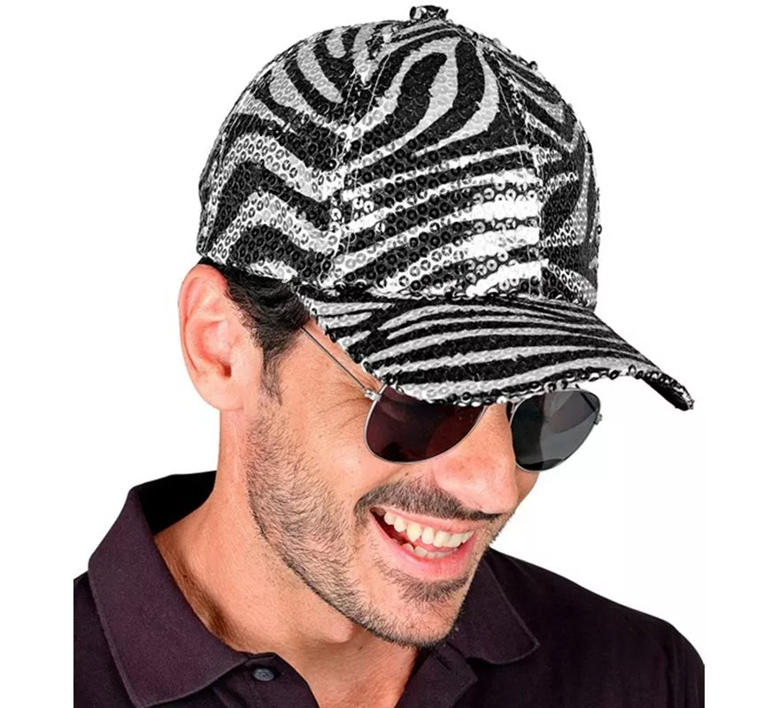 Gorra Animal Print Cebra con Lentejuelas