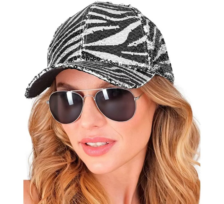 Gorra Animal Print Cebra con Lentejuelas