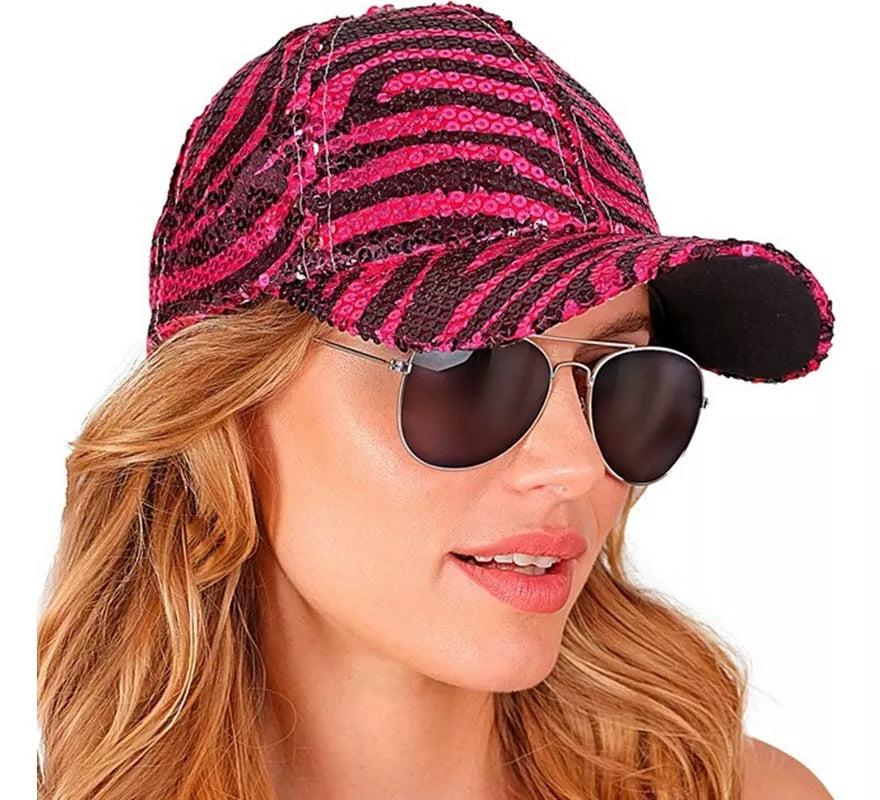 Translation missing: de.Gorra Animal Print Cebra rosa con Lentejuelas