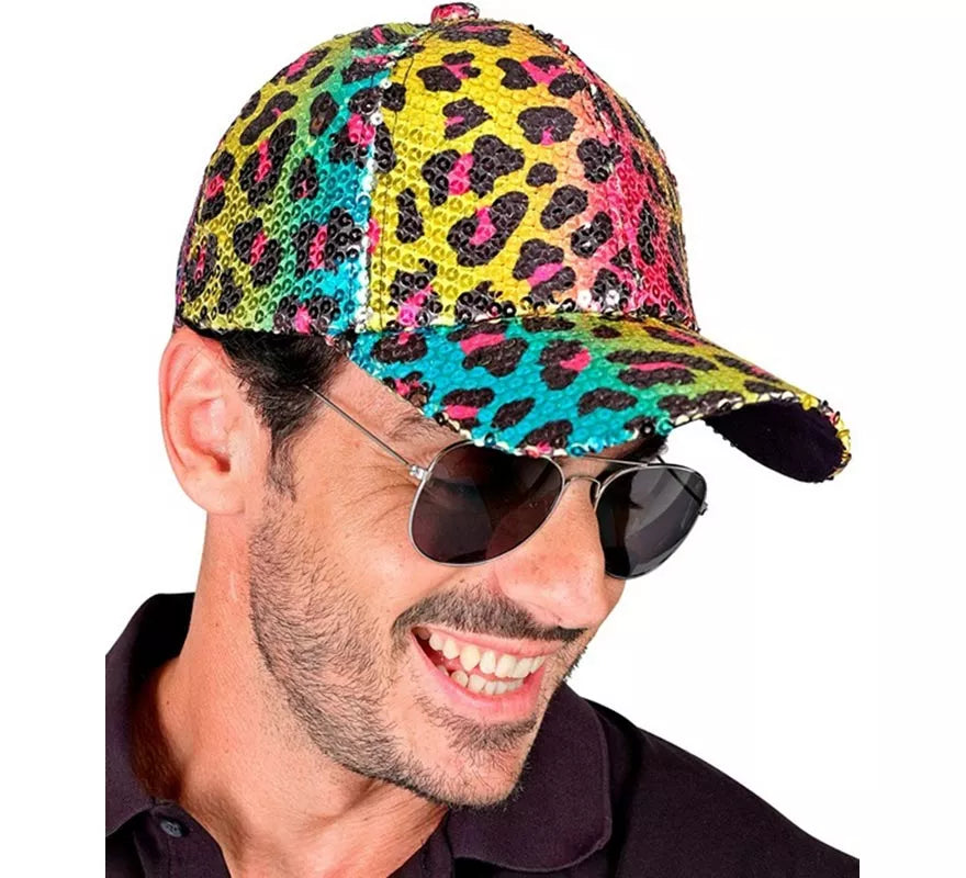 Translation missing: de.Gorra Animal Print Leopardo Arcoíris con Lentejuelas