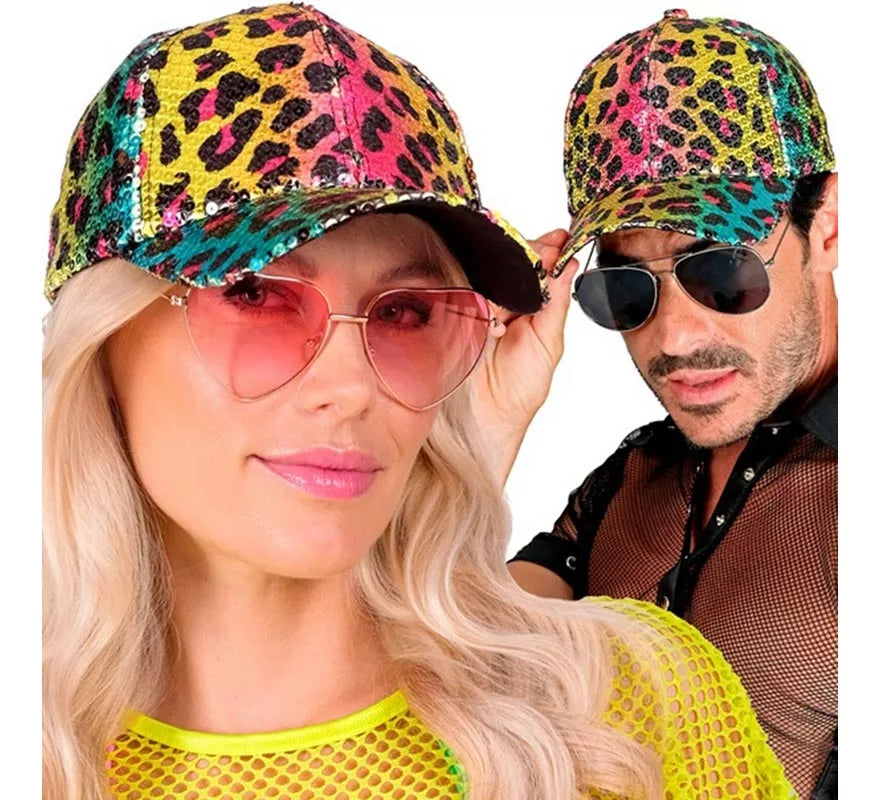 Translation missing: de.Gorra Animal Print Leopardo Arcoíris con Lentejuelas