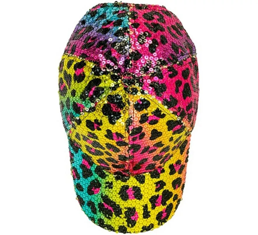 Gorra Animal Print Leopardo Arcoíris con Lentejuelas
