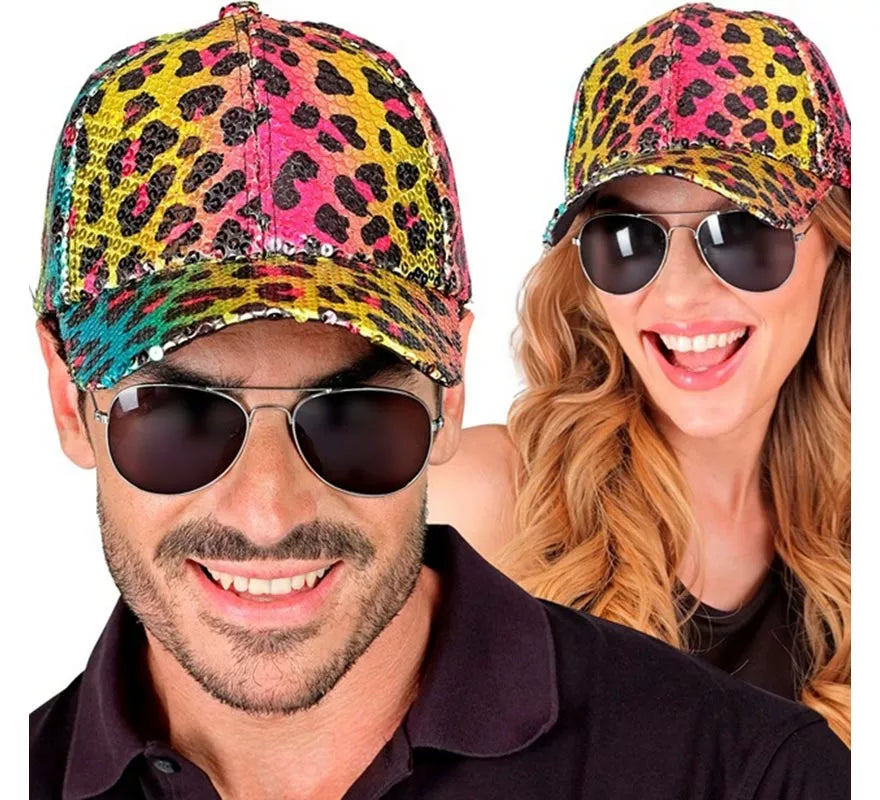 Translation missing: de.Gorra Animal Print Leopardo Arcoíris con Lentejuelas