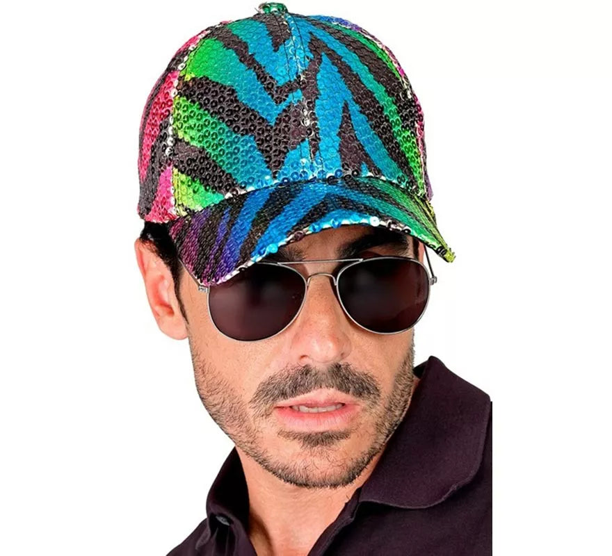Gorra Animal Print Tigre Arcoíris con Lentejuelas