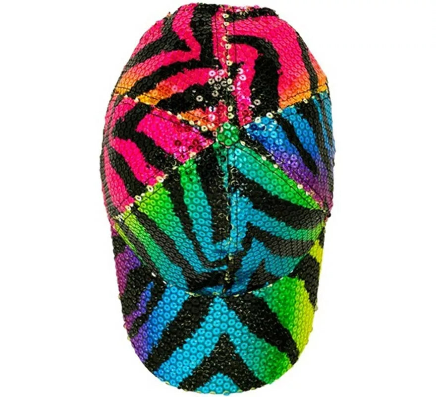 Gorra Animal Print Tigre Arcoíris con Lentejuelas