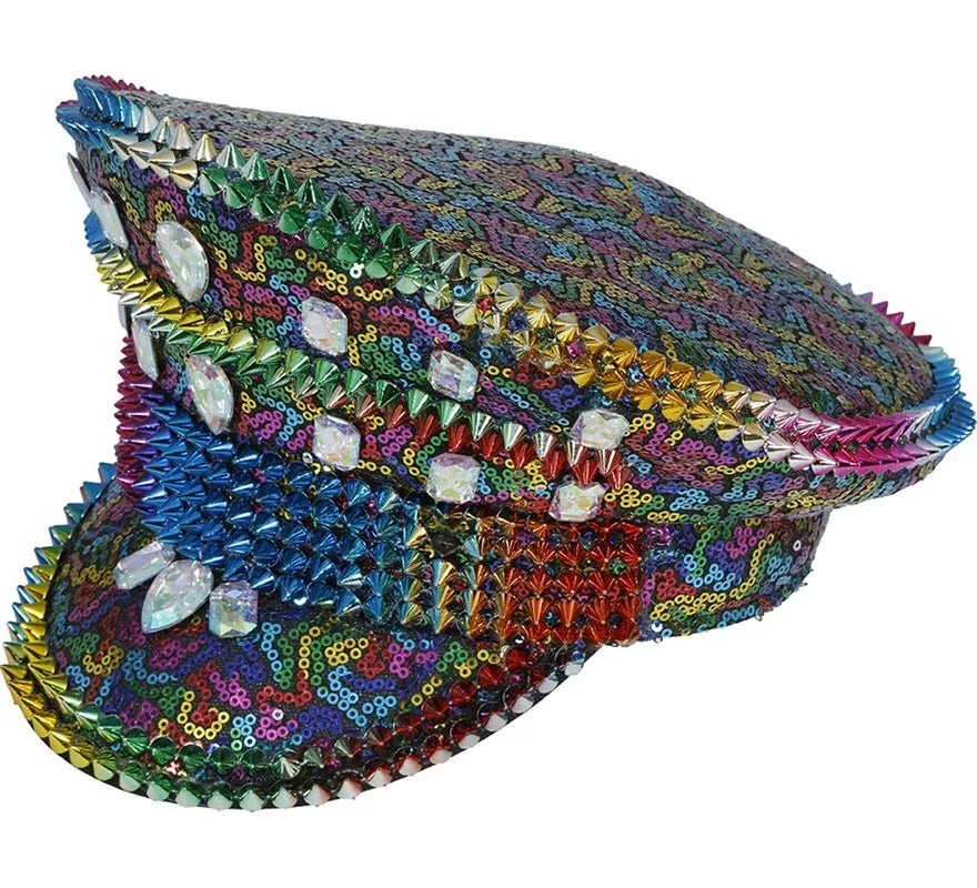 Gorra de Policía Arcoíris con Tachuelas adultos