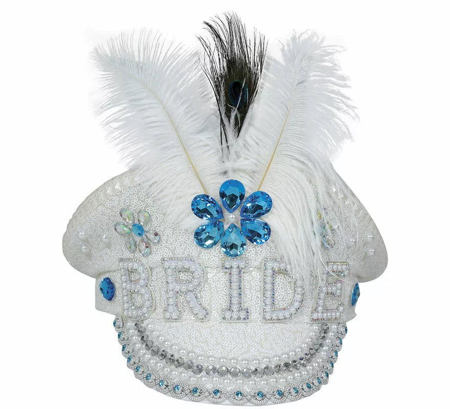 Gorra de Policía Bride con plumas y pedrería adulto