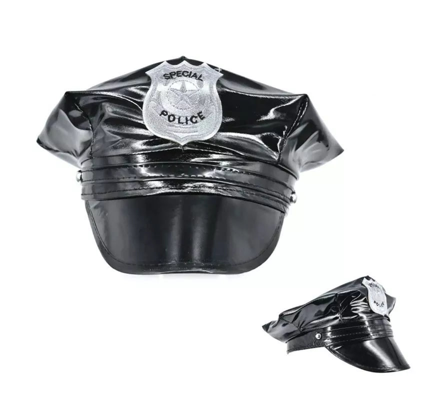 Translation missing: de.Gorra de Policía de vinilo con placa plateada