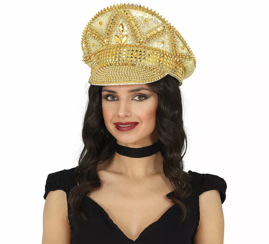 Gorra de Policía dorado con pedrería adulto
