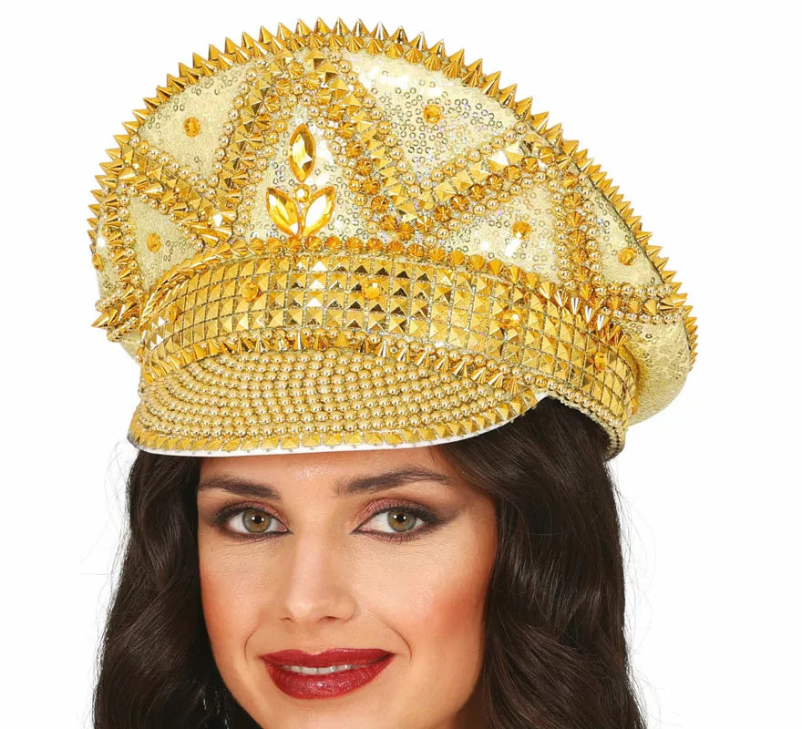 Translation missing: de.Gorra de Policía dorado con pedrería adulto