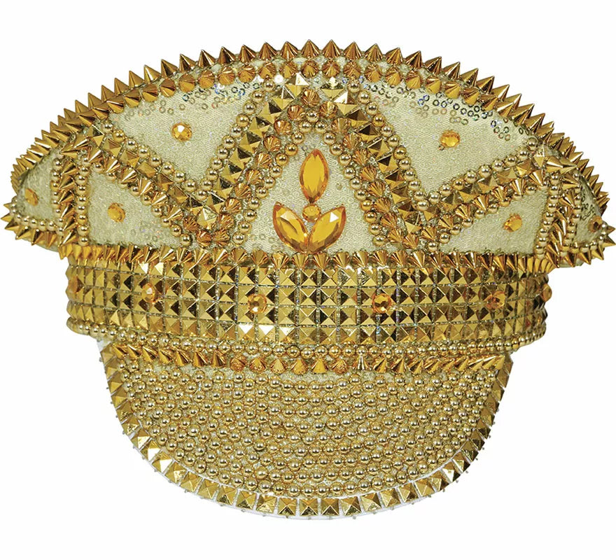 Gorra de Policía dorado con pedrería adulto