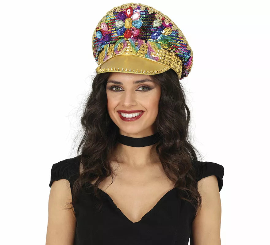 Translation missing: de.Gorra de Policía dorado Love con pedrería adulto