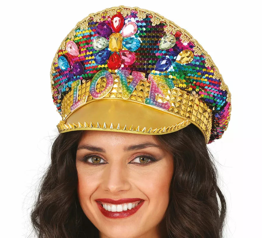 Translation missing: de.Gorra de Policía dorado Love con pedrería adulto