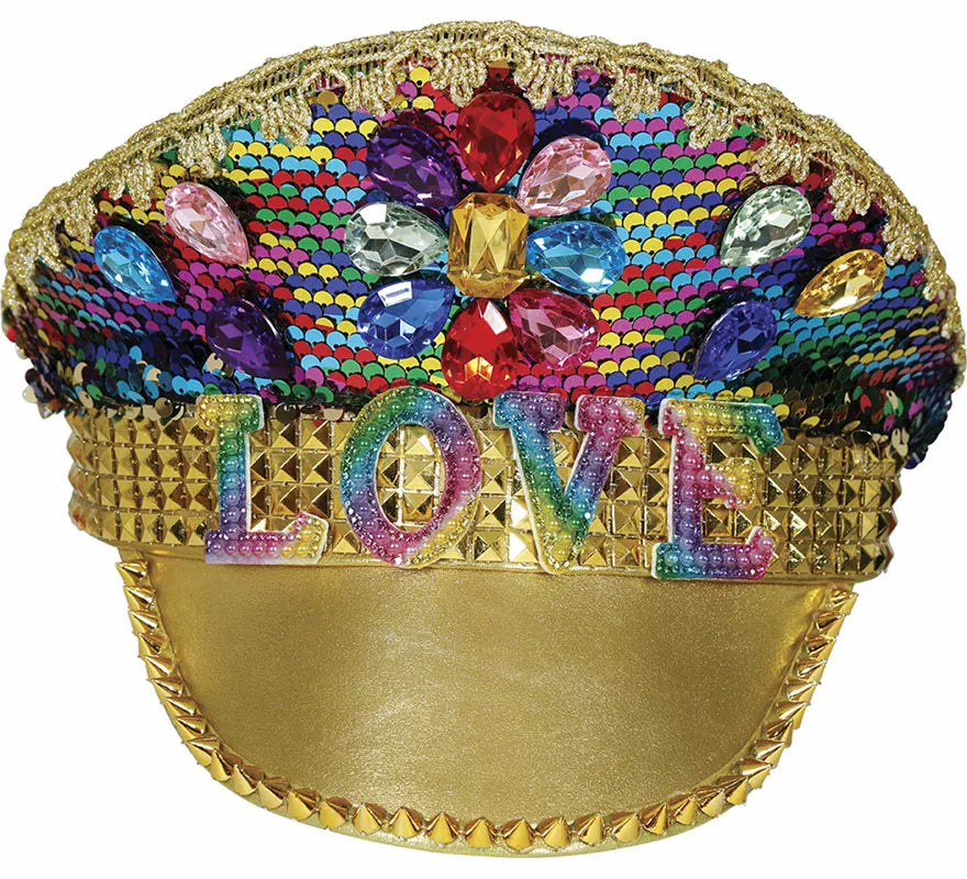 Translation missing: de.Gorra de Policía dorado Love con pedrería adulto
