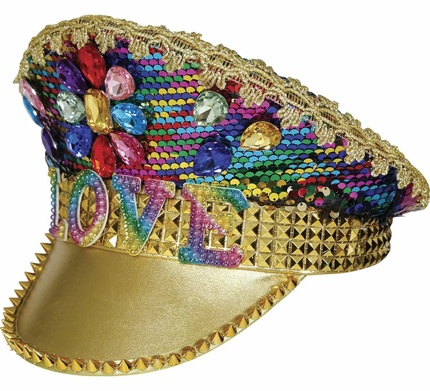 Translation missing: de.Gorra de Policía dorado Love con pedrería adulto