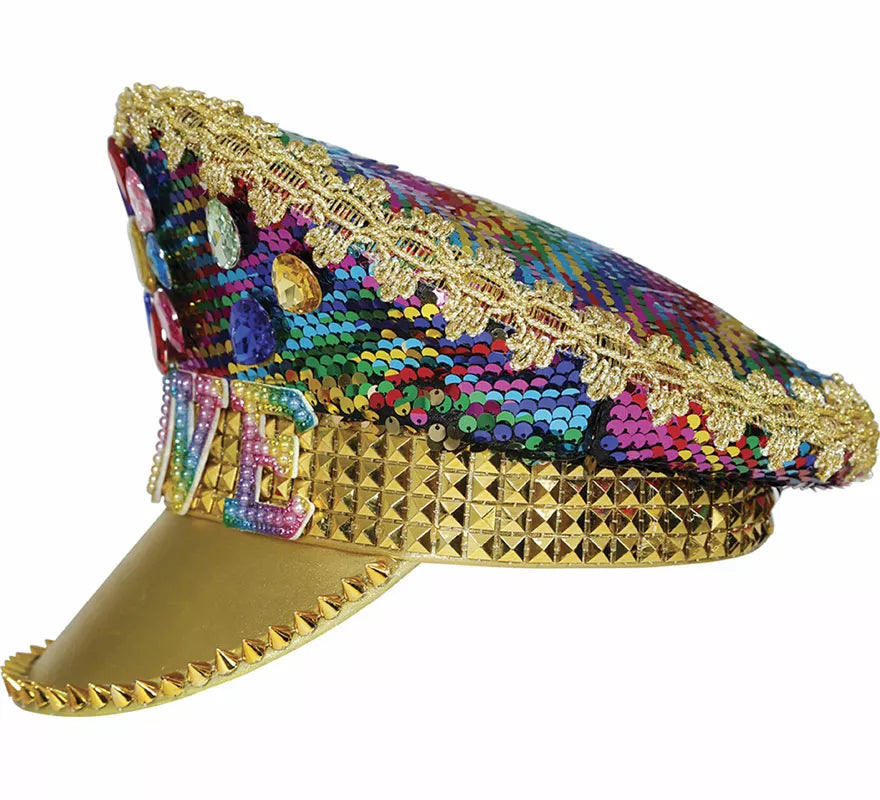 Translation missing: de.Gorra de Policía dorado Love con pedrería adulto