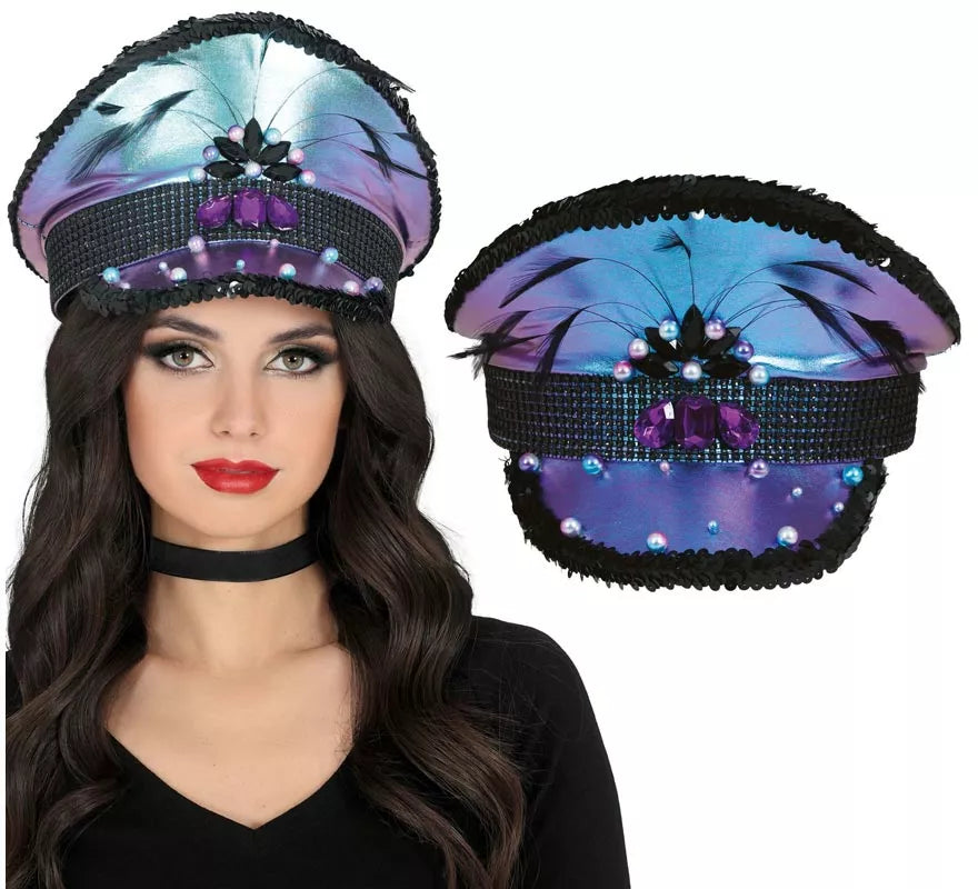 Translation missing: de.Gorra de Policía morada con Plumas adultos