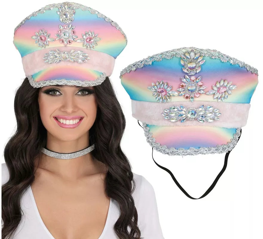 Translation missing: de.Gorra de Policía multicolor con Cinta rosa adultos
