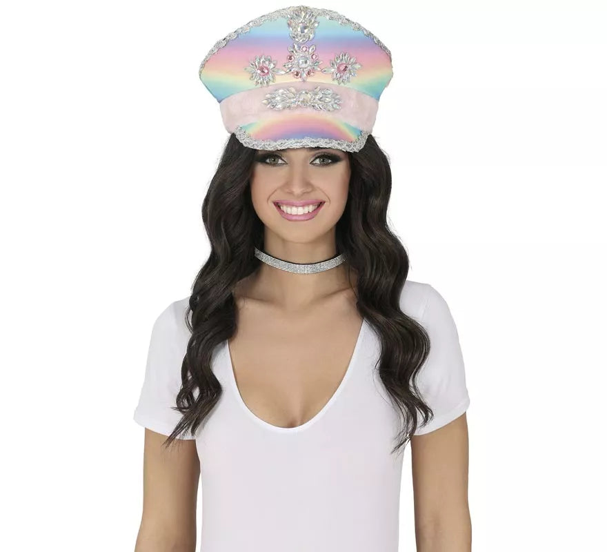 Gorra de Policía multicolor con Cinta rosa adultos