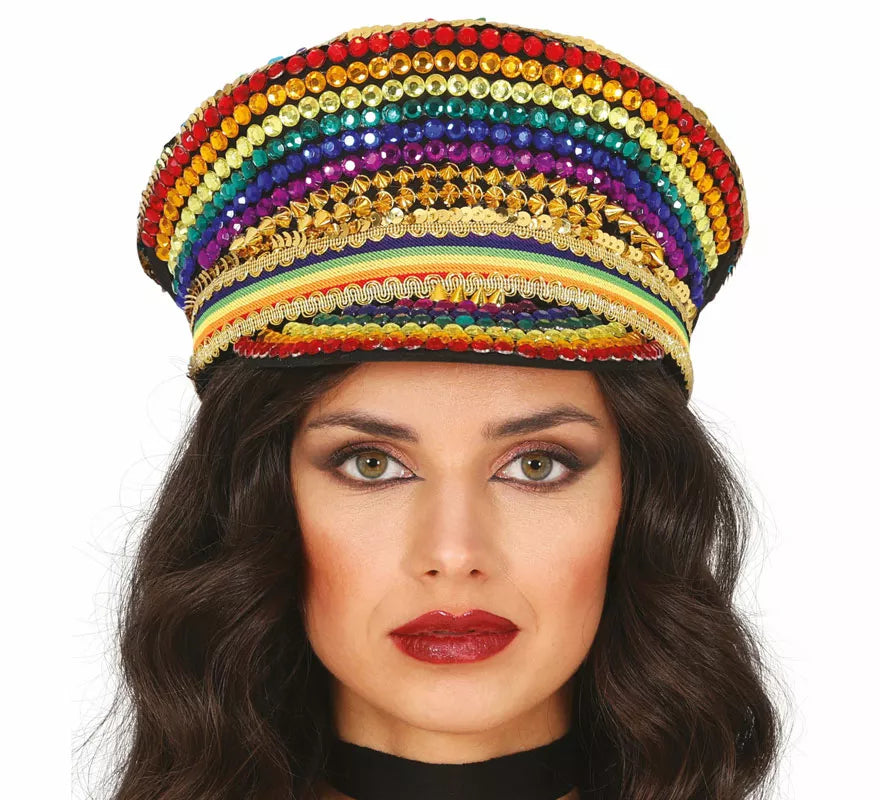 Translation missing: de.Gorra de Policía multicolor con pedrería adulto