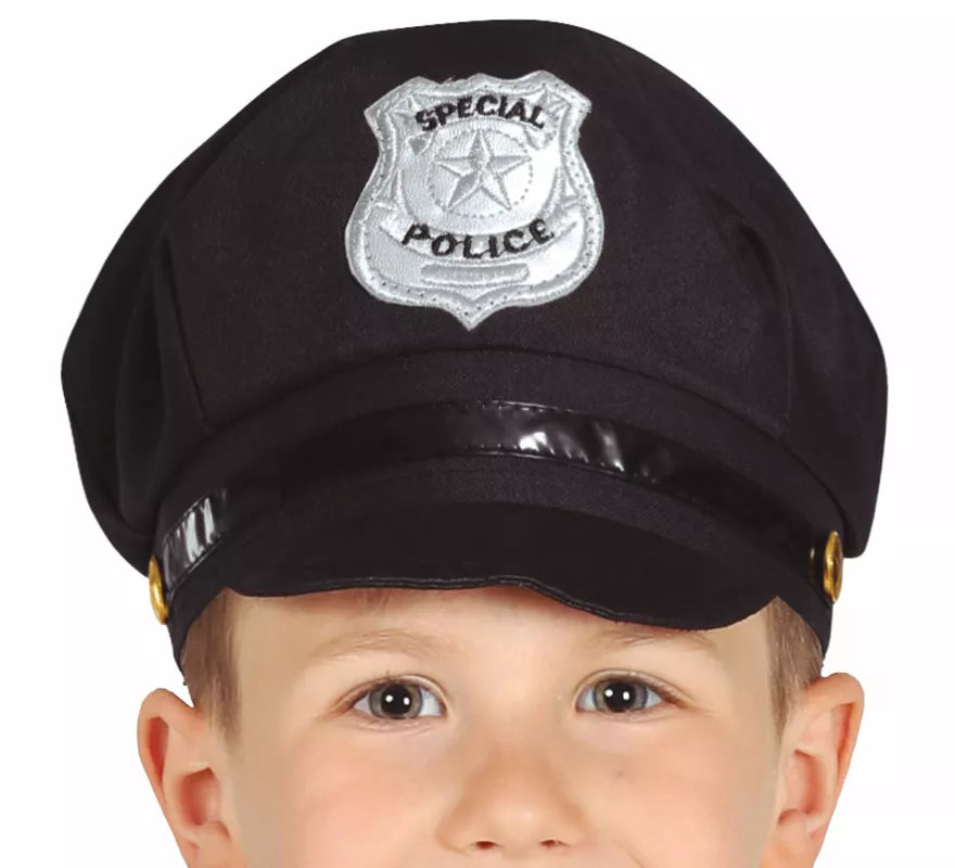 Translation missing: de.Gorra de Policía negro de tela infantil