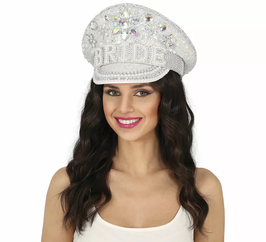 Translation missing: de.Gorra de Policía plateado Bride con pedrería adulto