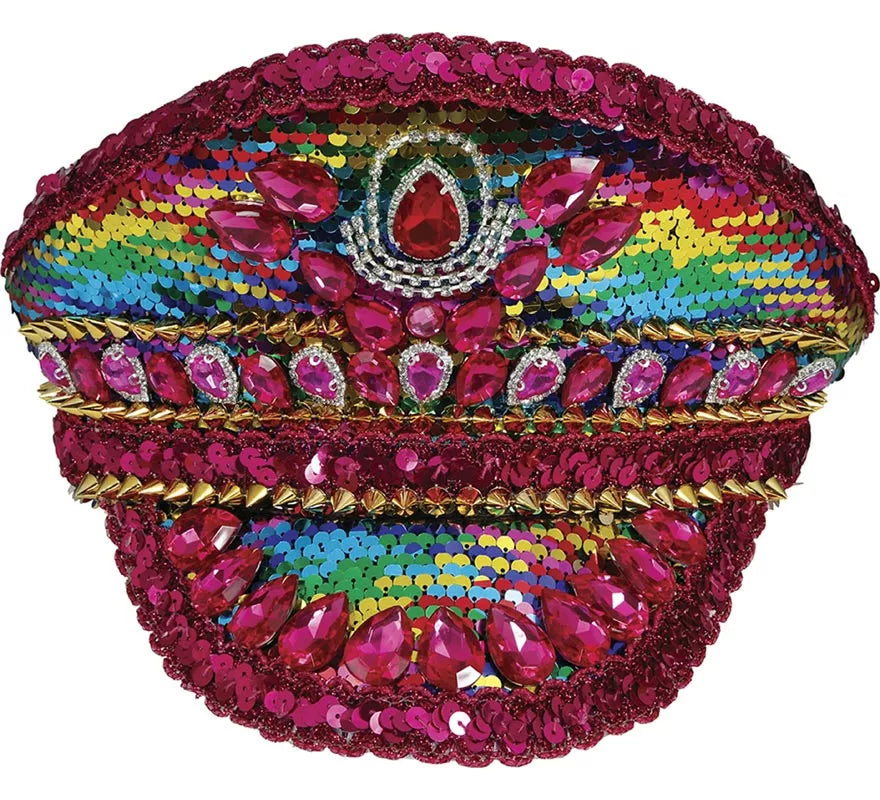 Translation missing: de.Gorra de Policía rosa con Pedrería multicolor adultos