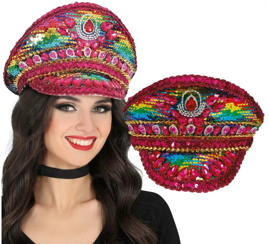 Translation missing: de.Gorra de Policía rosa con Pedrería multicolor adultos