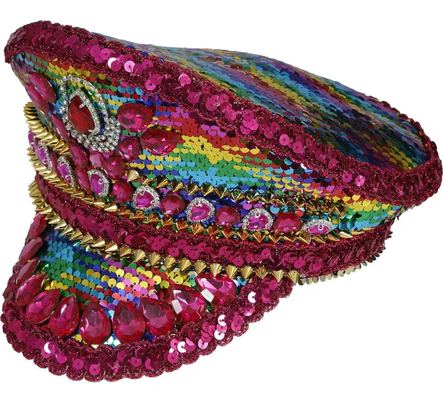 Translation missing: de.Gorra de Policía rosa con Pedrería multicolor adultos