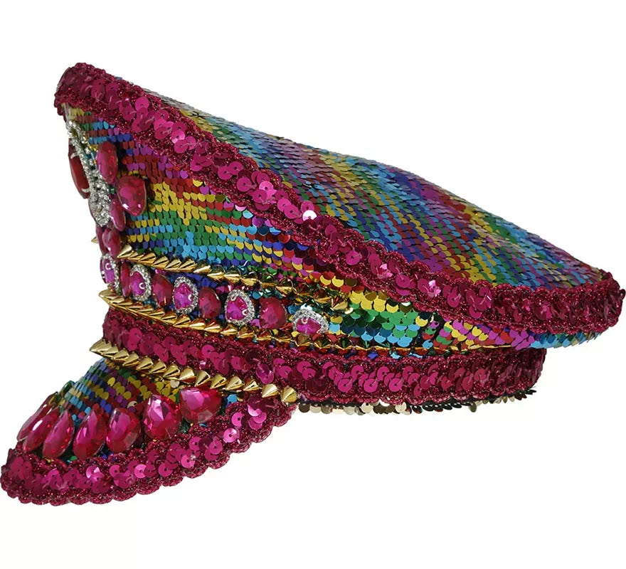 Translation missing: de.Gorra de Policía rosa con Pedrería multicolor adultos