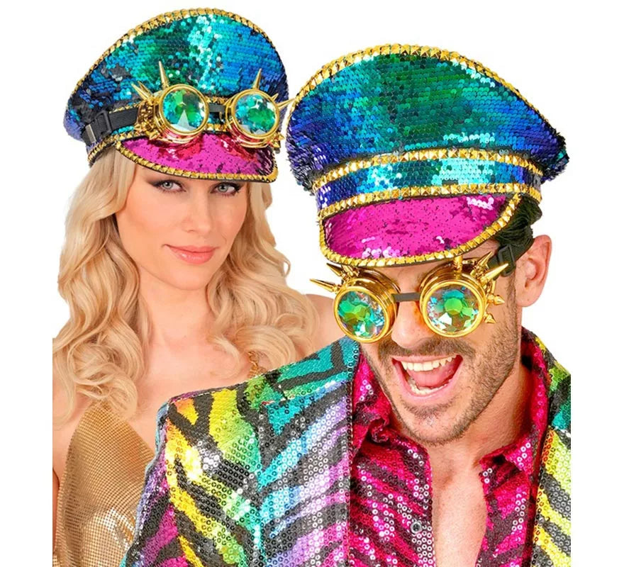 Gorra Festival con Gafas Caleidos y Lentejuelas multicolores