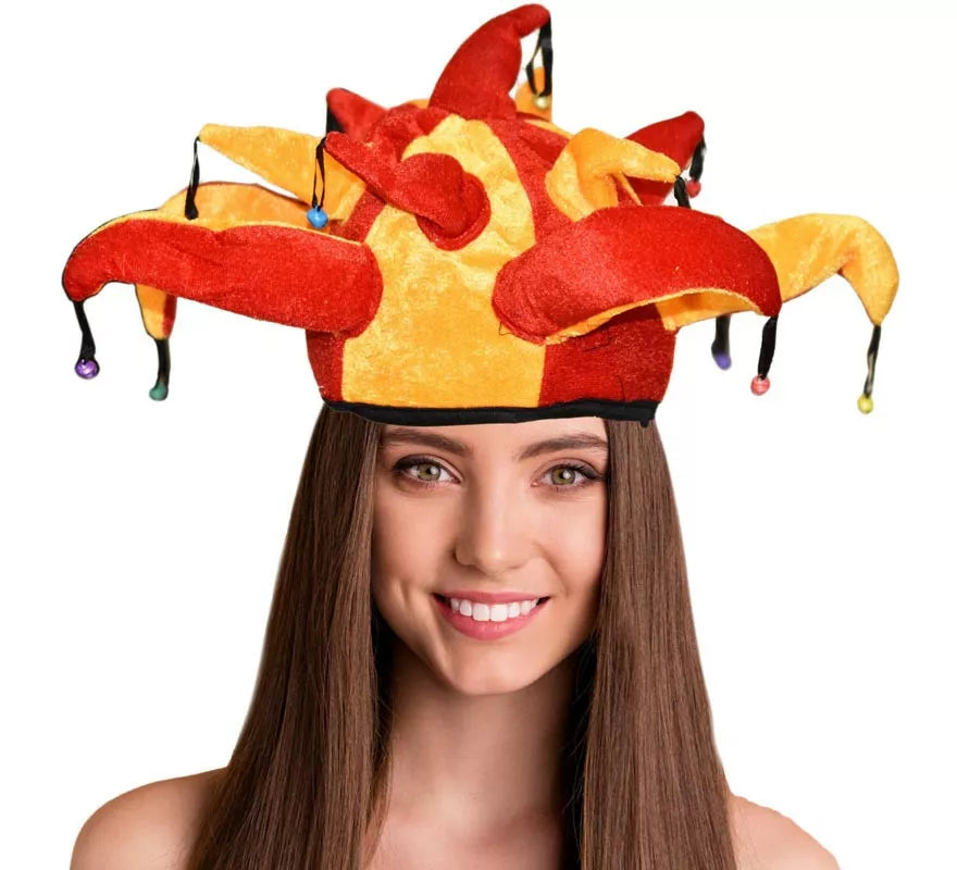 Translation missing: de.Gorro de Arlequín de Terciopelo rojo y amarillo
