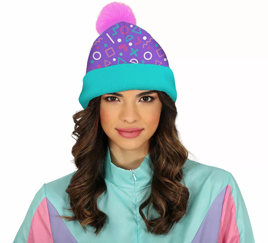 Translation missing: de.Gorro de Lana turquesa y rosa años 80 adulto