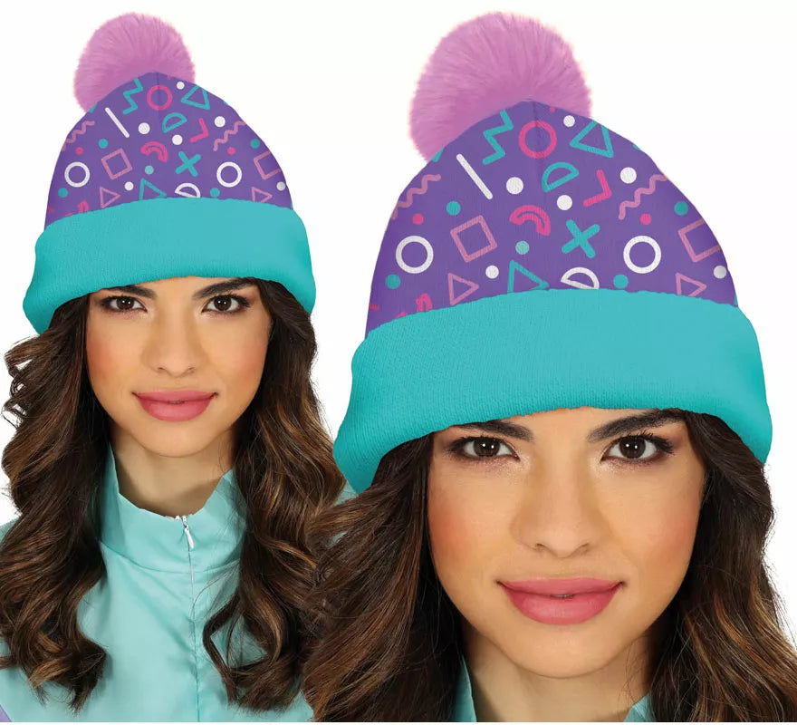 Translation missing: de.Gorro de Lana turquesa y rosa años 80 adulto