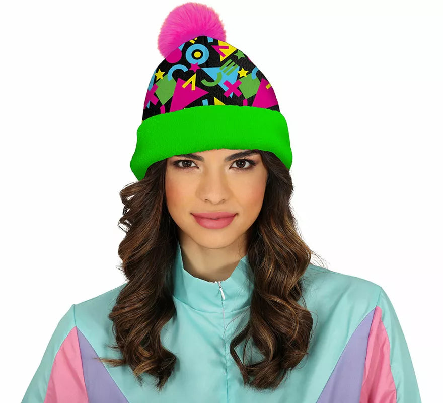 Gorro de Lana verde y rosa años 80 adulto