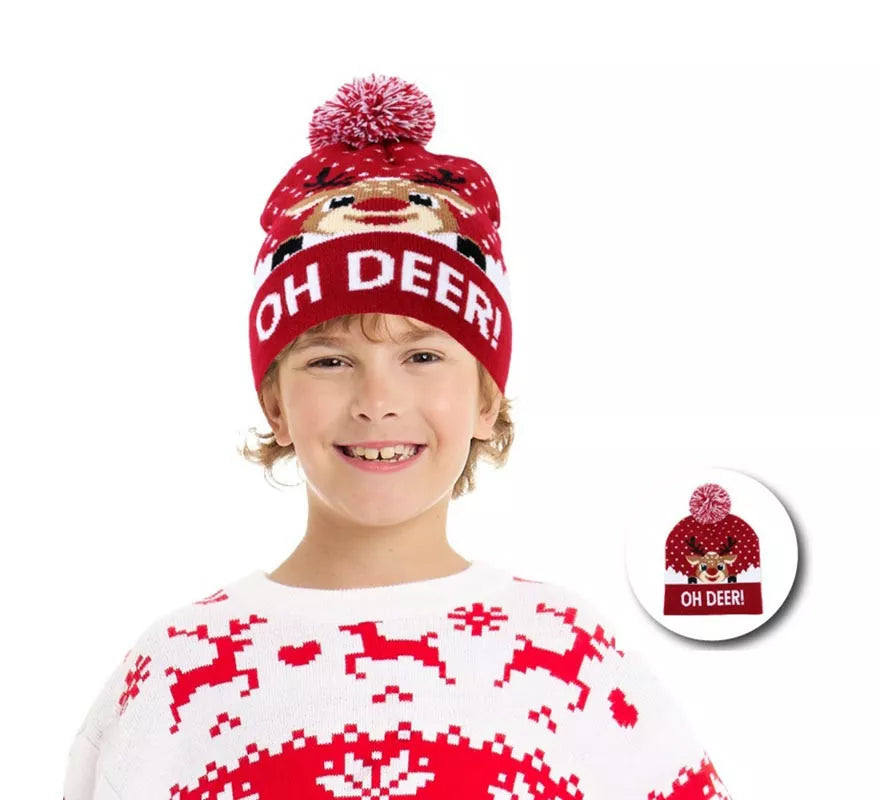 Translation missing: de.Gorro de Navidad Reno Oh Deer burdeos infantil