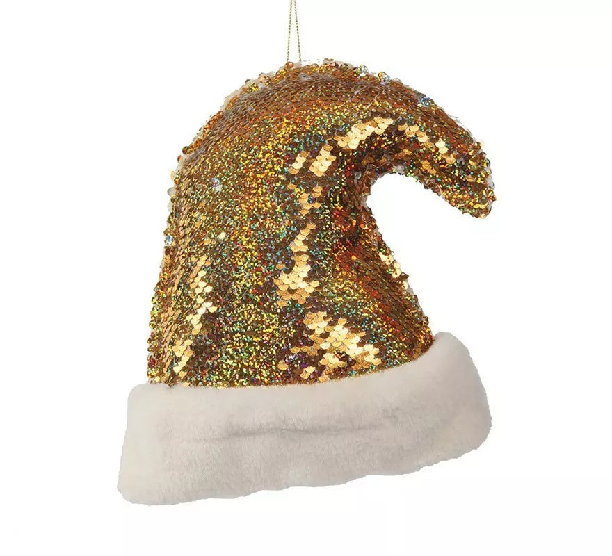 Translation missing: de.Gorro de Papá Noel Lentejuelas Oro 20 cm para decorar Árbol de Navidad