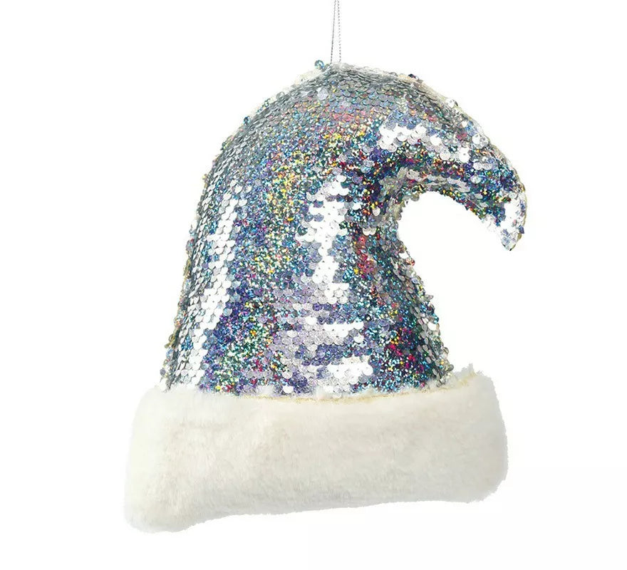 Translation missing: de.Gorro de Papá Noel Lentejuelas Plata 20 cm para decorar Árbol de Navidad