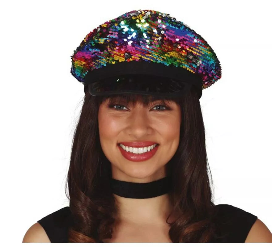 Gorro de Policía de Lentejuelas Multicolor para mujer