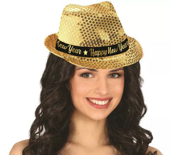 Gangsterhut Happy New Year Gold Pailletten
