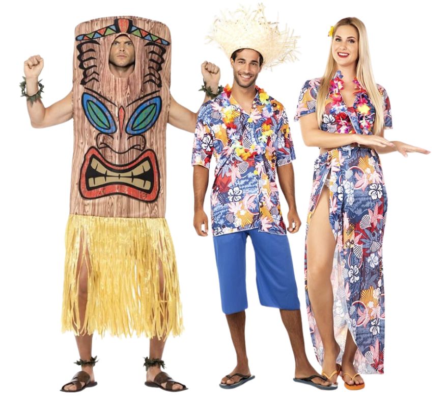 Gruppe von Hawaiianern mit Tiki-Totem-Tiki