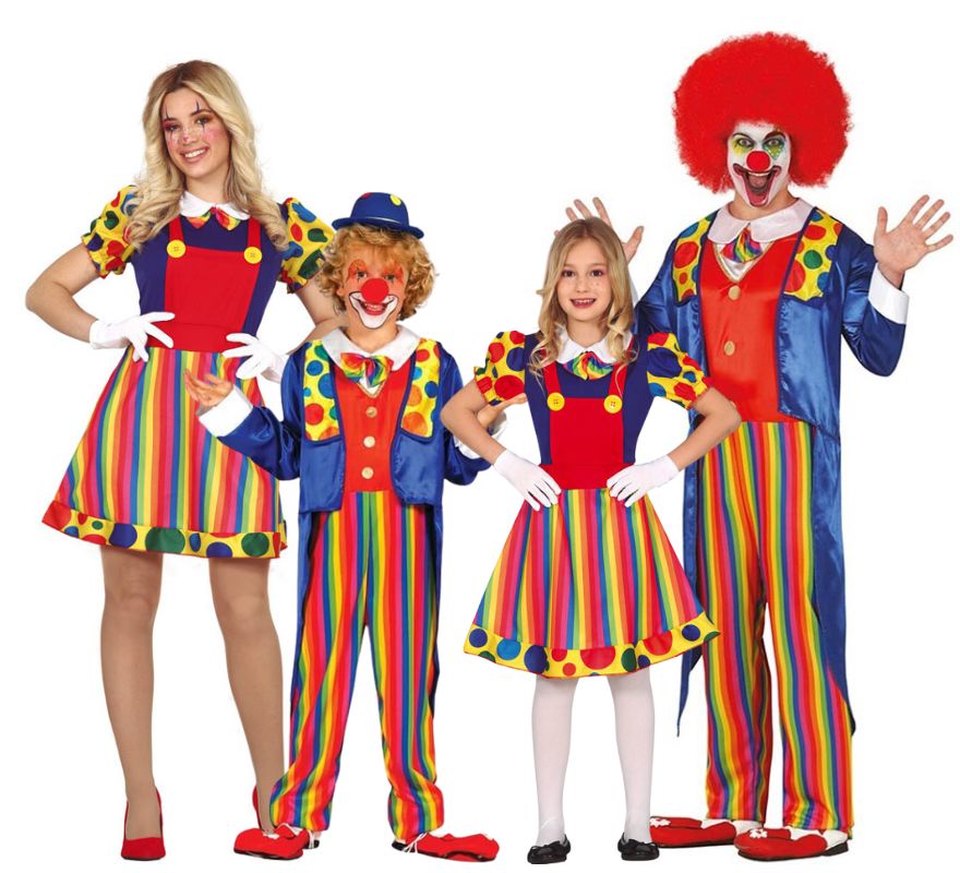 Gruppe von mehrfarbig gestreiften Clowns