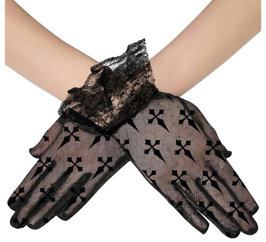Translation missing: de.Guantes Calados negros de Cruces de 22 cm