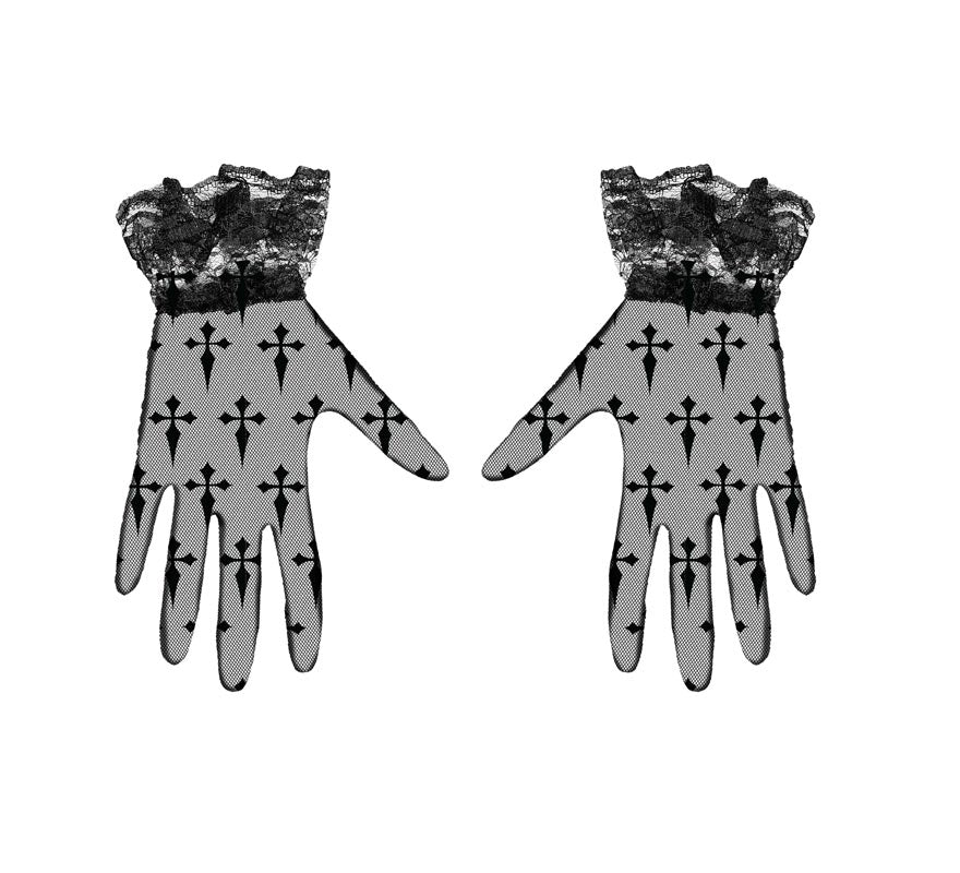 Translation missing: de.Guantes Calados negros de Cruces de 22 cm