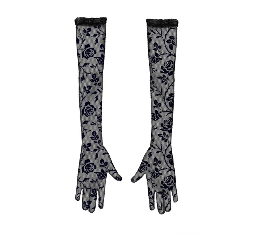 Translation missing: de.Guantes Calado Flores negro de 38 cm
